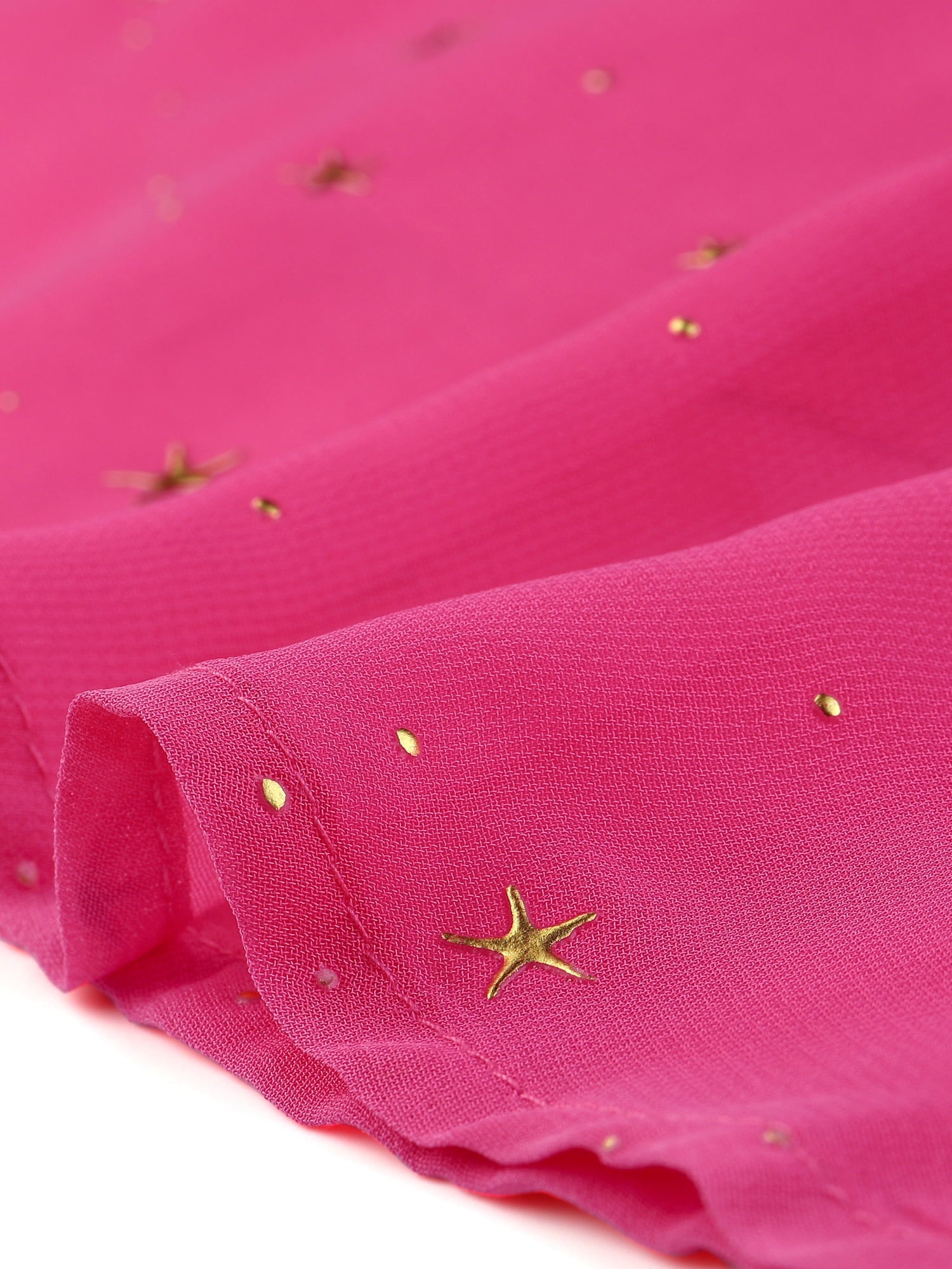 DARING DIVA Metallic Stars A-line Chiffon Dress L Hot Pink