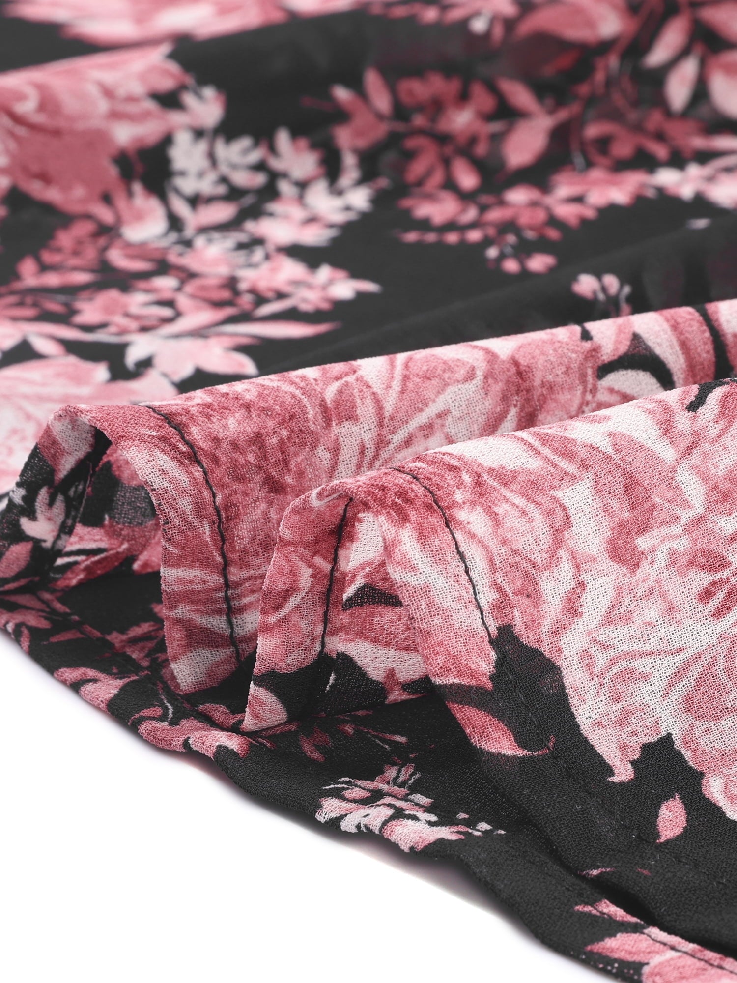 DARING DIVA Long Sleeve Floral V Neck Boho Chiffon Midi Dress S Black