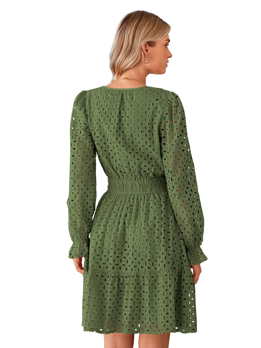 PRETTYGARDEN Women's Long Sleeve Eyelet Mini Dress, Sizes S-XXL