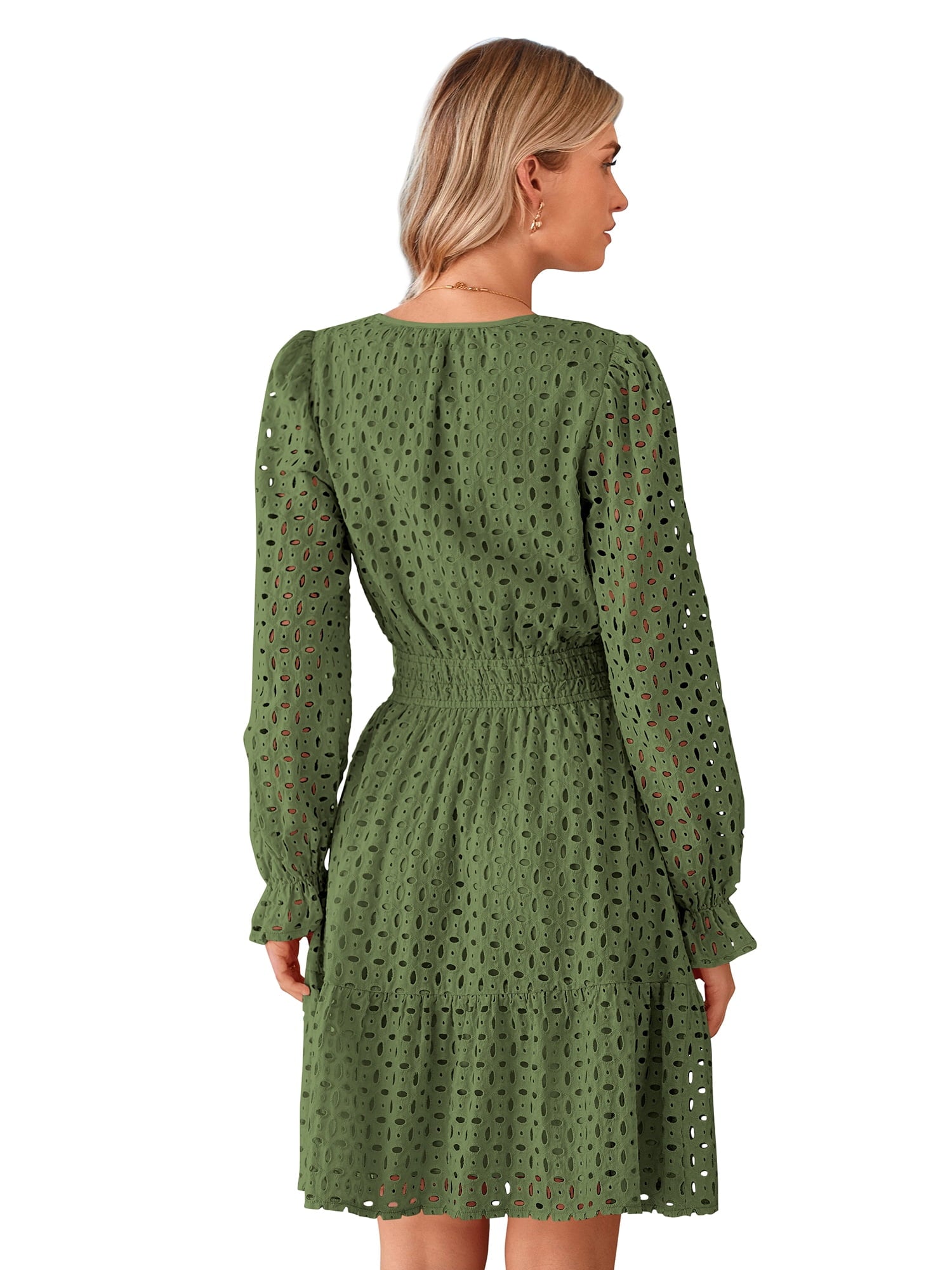 PRETTYGARDEN Women's Long Sleeve Eyelet Mini Dress, Sizes S-XXL