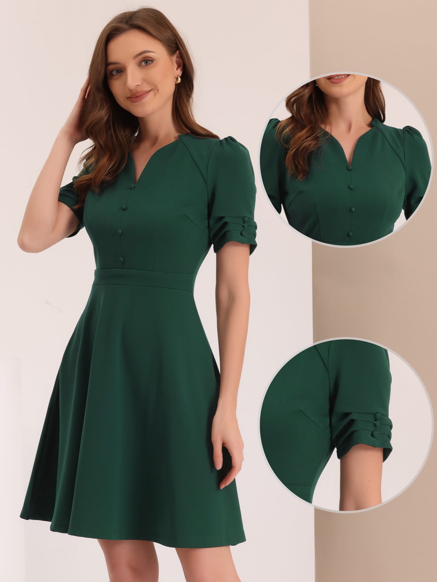 DARING DIVA Sweetheart Neck Pleated A-Line Sheath Dress L Dark Green