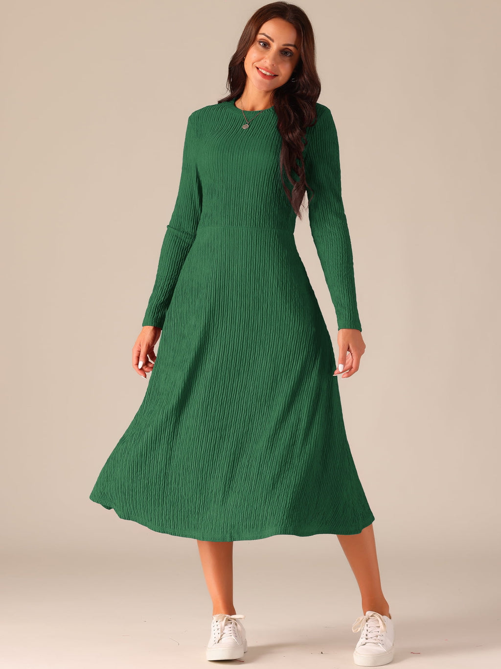 DARING DIVA Long Sleeve Crew Neck Knit A-Line Midi Dress XL Dark Green