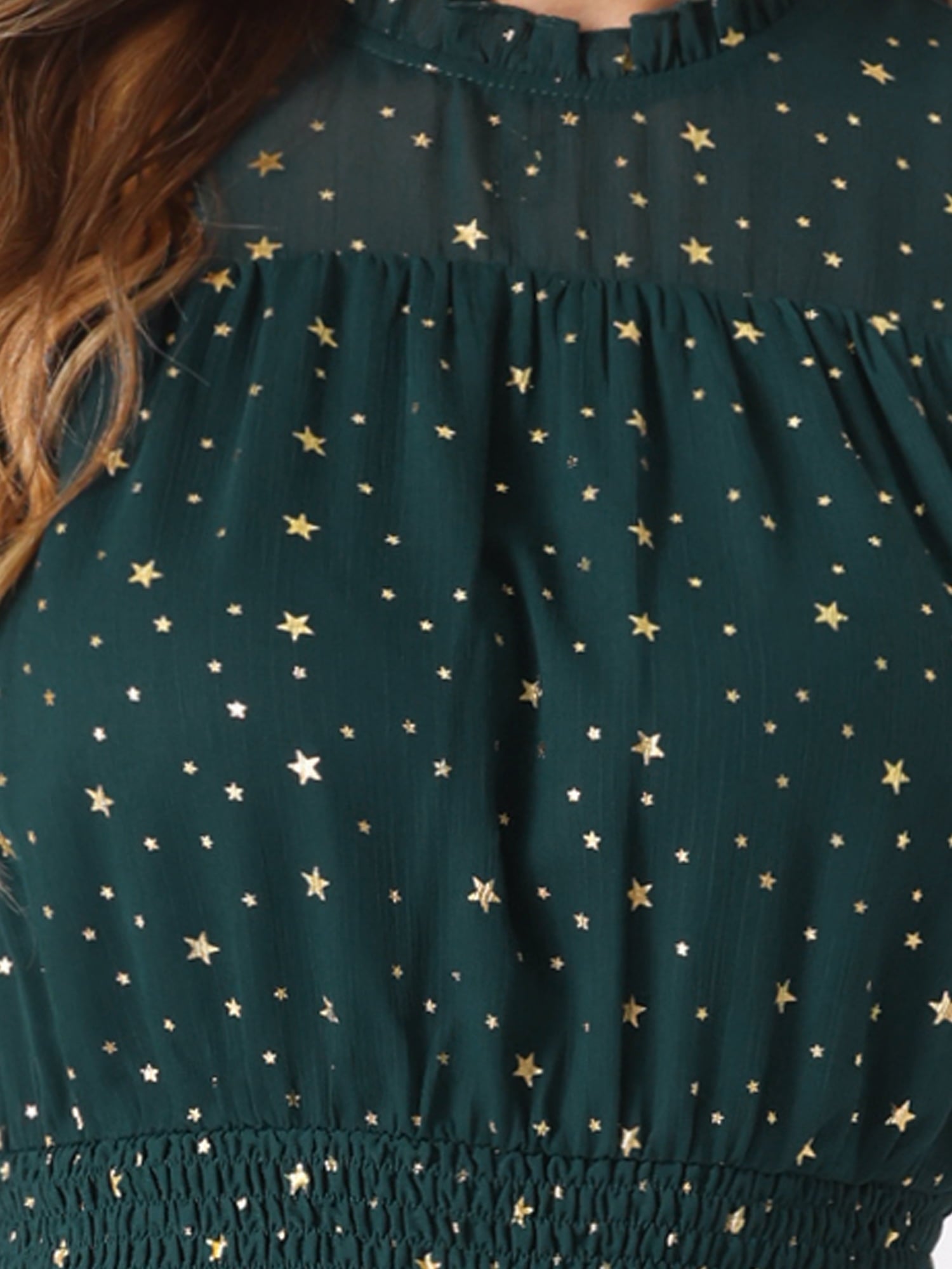 DARING DIVA Women's Gilding Metallic Stars Chiffon Dresses XL Dark Green