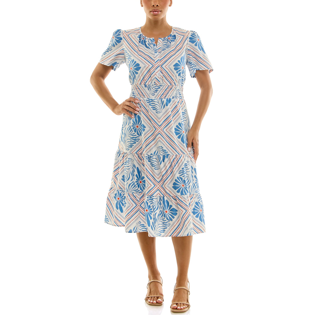 Split Neck Tiered Maxi Dress