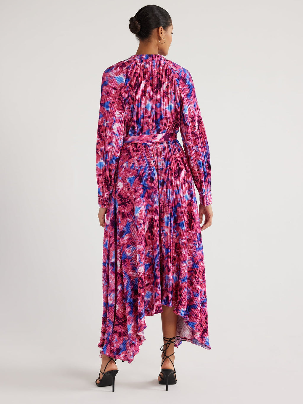 Scoop Women’s Pleated Handkerchief Hem Dress with Long Sleeves, Sizes XS-XXL