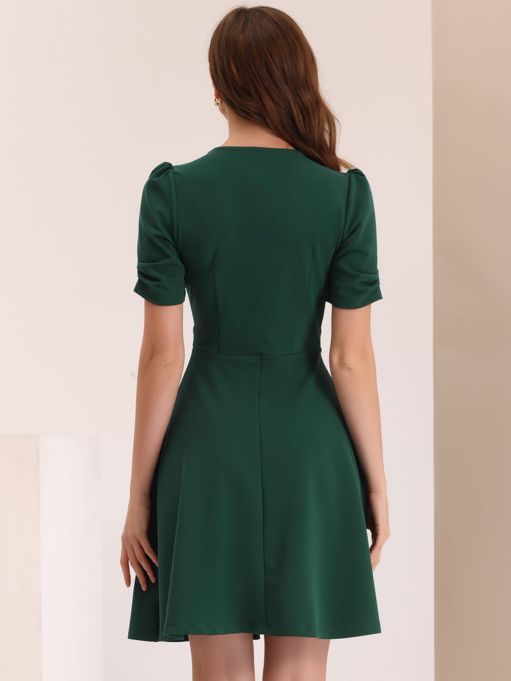 DARING DIVA Sweetheart Neck Pleated A-Line Sheath Dress L Dark Green