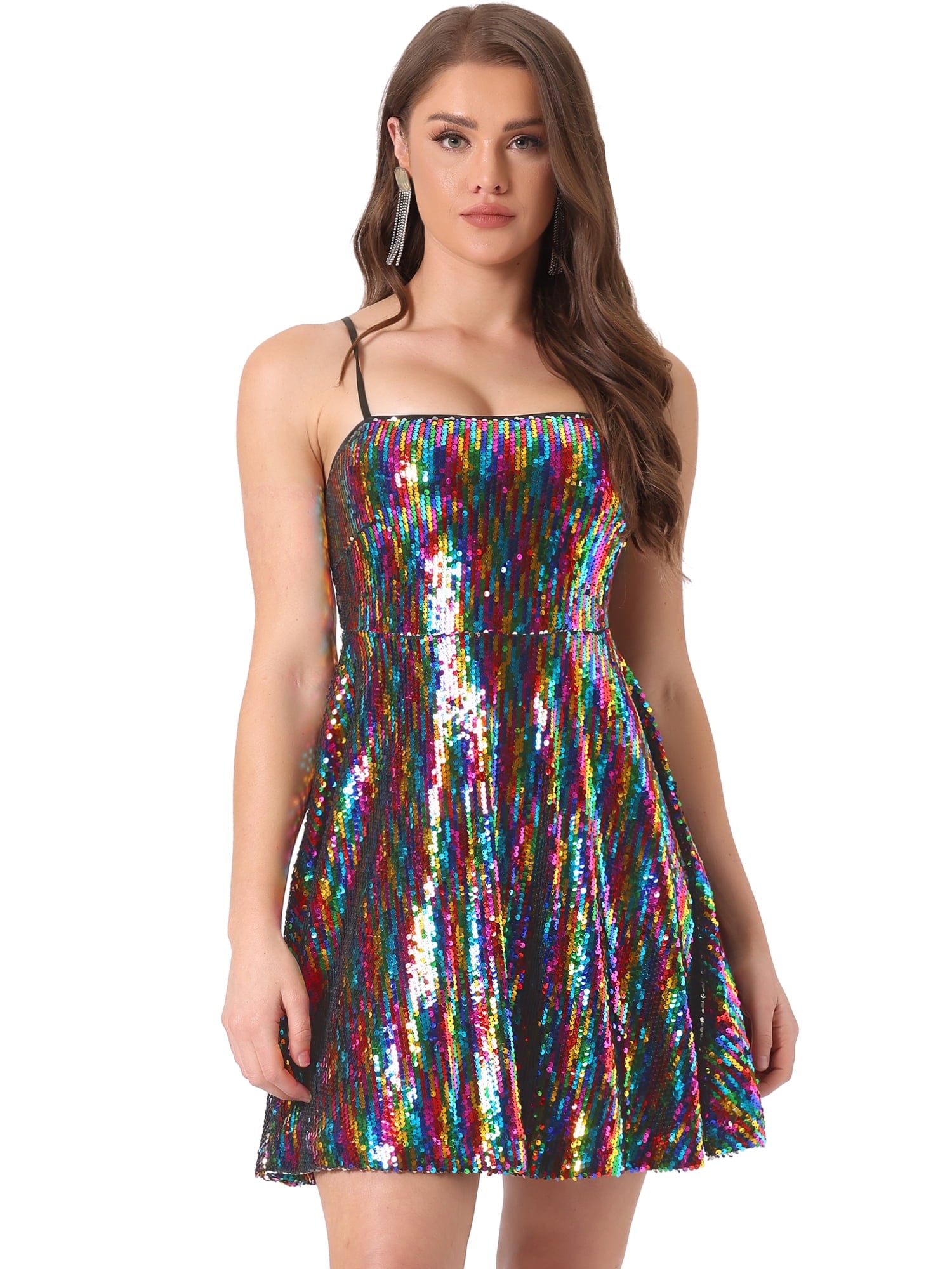 DARING DIVA Glitter Sequin Dress Spaghetti Strap Dress M Blacks