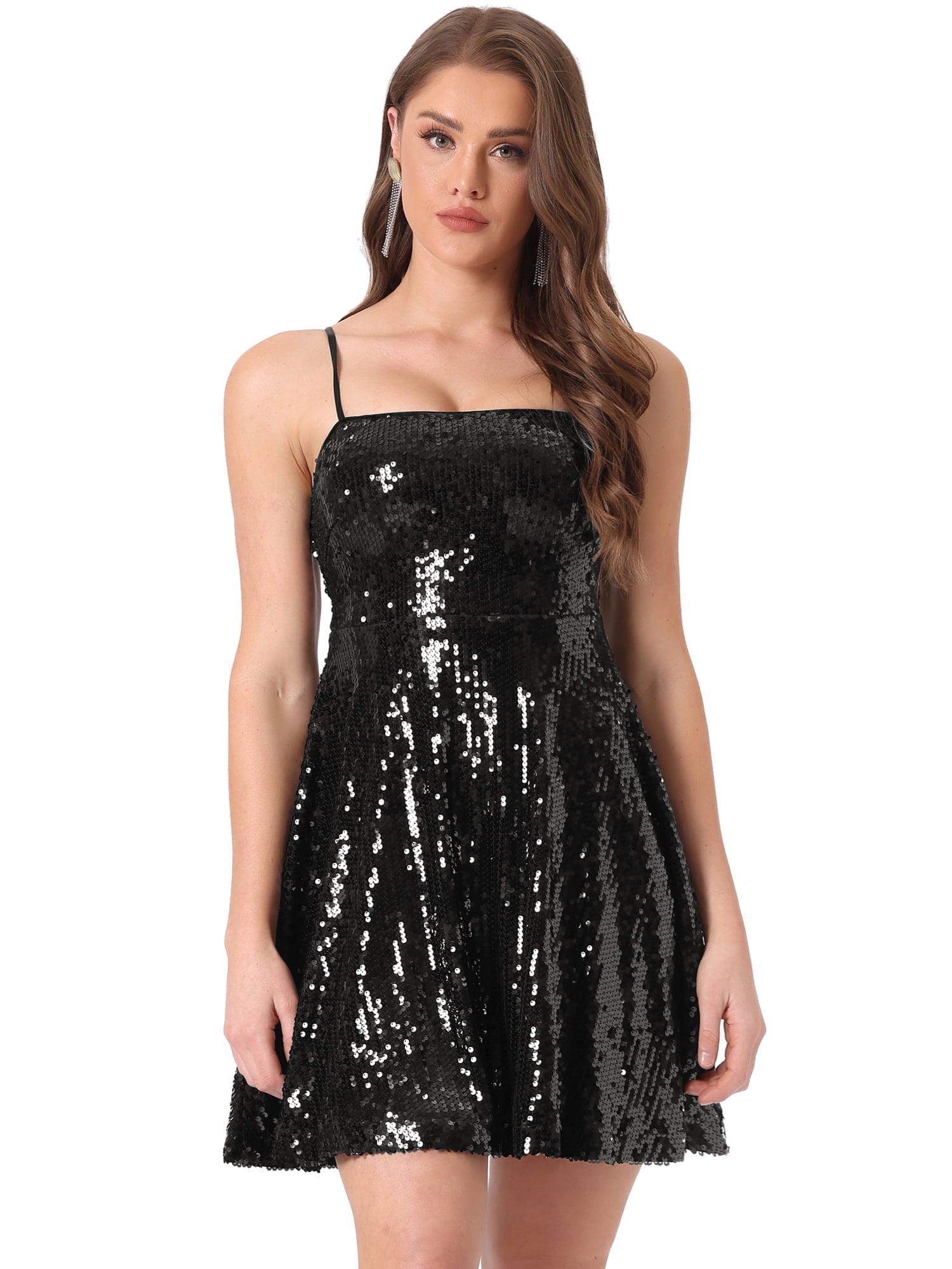 DARING DIVA Glitter Sequin Dress Spaghetti Strap Dress M Blacks