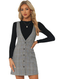 DARING DIVA Houndstooth Plaid Suspenders Pinafore Overall Dress M Red Black