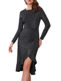 DARING DIVA Long Sleeve Glitter Sparkle High Low Split Ruffles Dress M Black