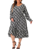 DARING DIVA Plus Size Floral Print V Neck Long Sleeve Maxi Dress 1X Brown