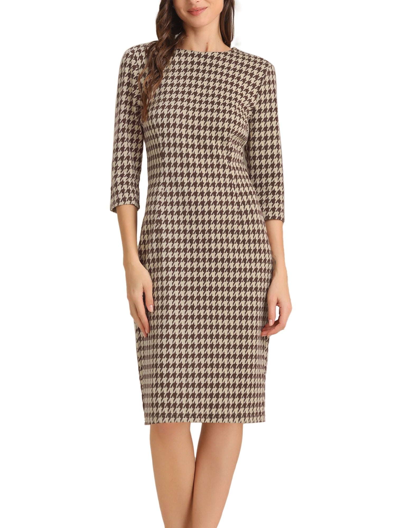 DARING DIVA Vintage Houndstooth 3/4 Sleeve Bodycon Dress S Black