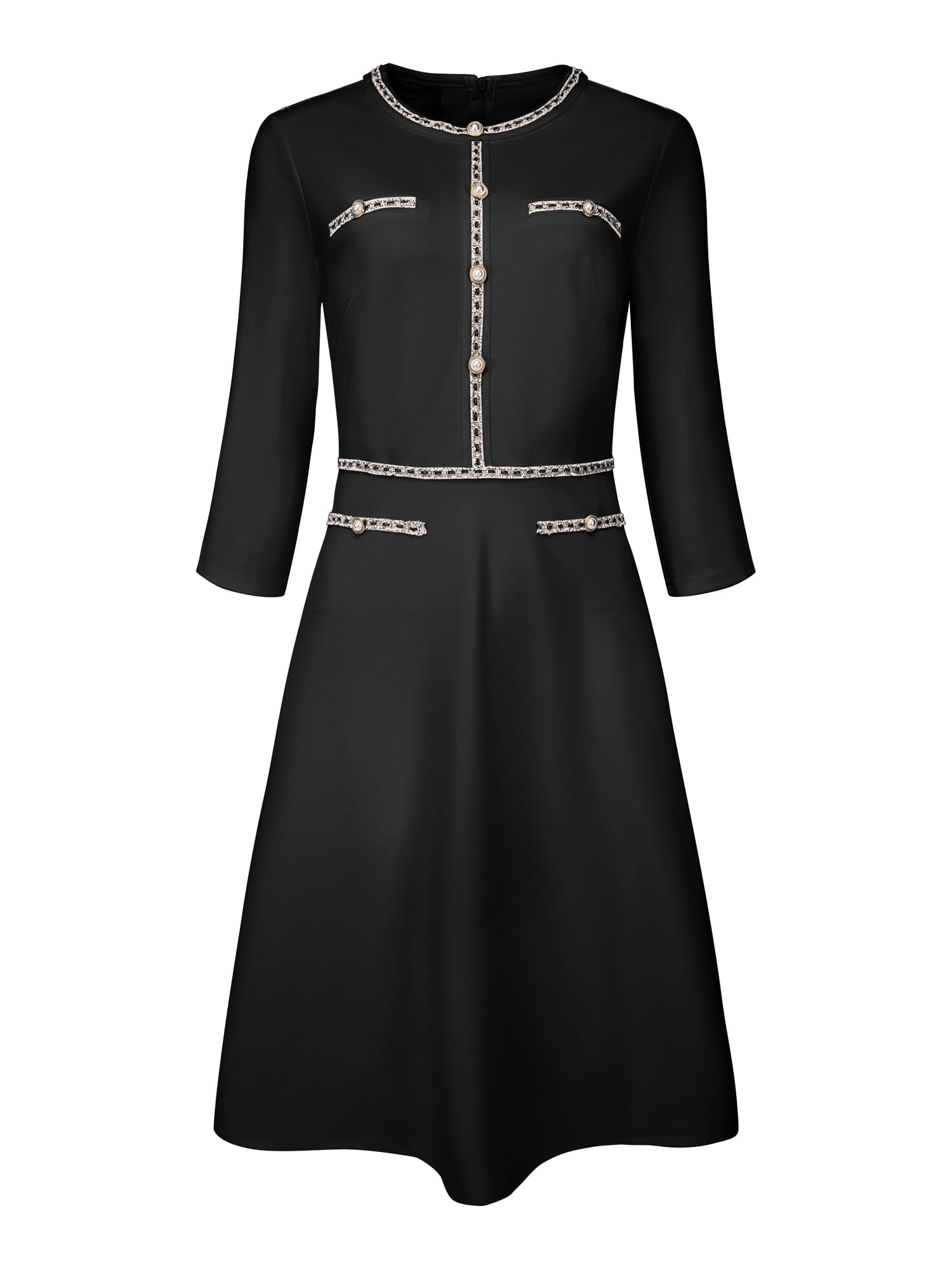 DARING DIVA A-Line Contrast Color Tweed Trim Dress XL Navy Blue