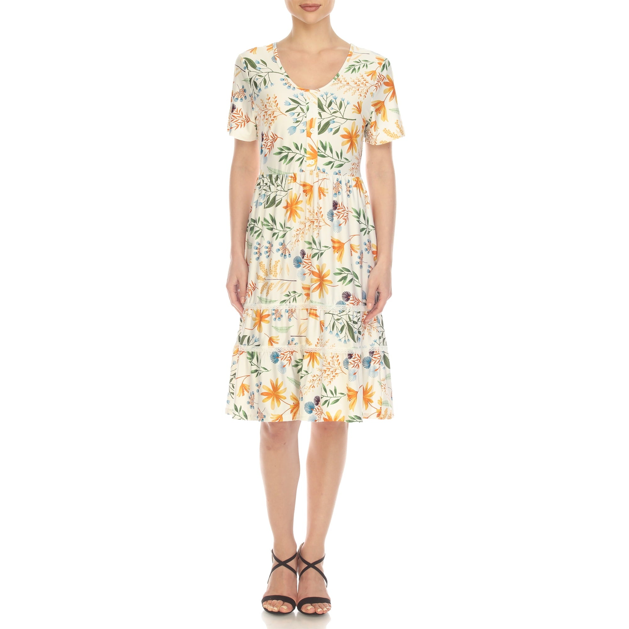 White Mark Floral High Waist Tiered Dress (Women's & Women's Plus)