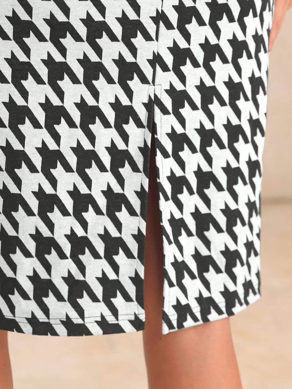 DARING DIVA Vintage Houndstooth 3/4 Sleeve Bodycon Dress S Black