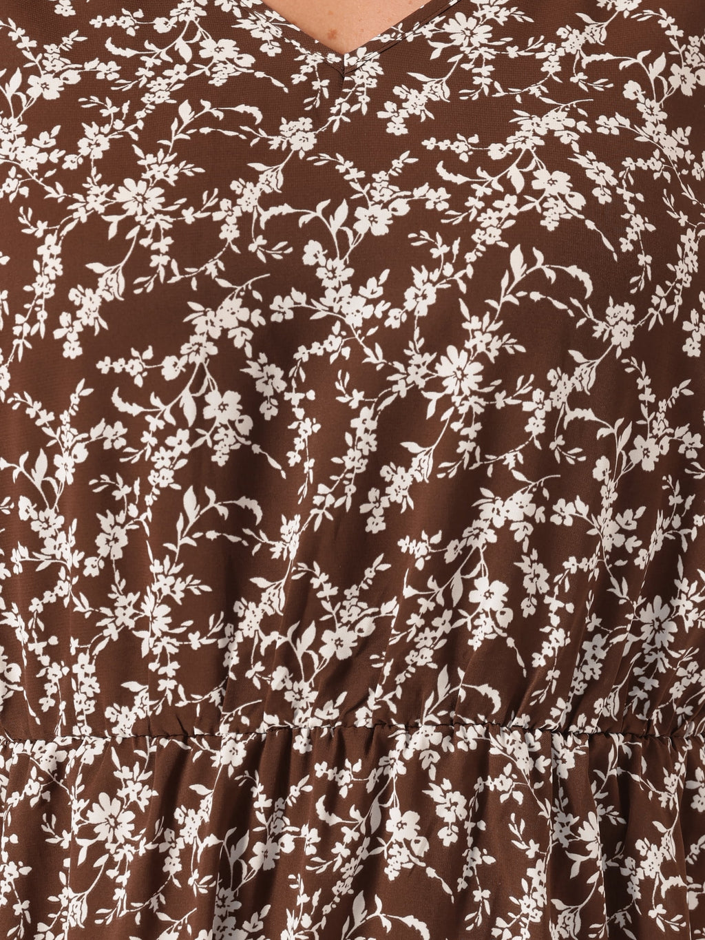 DARING DIVA Plus Size Floral Print V Neck Long Sleeve Maxi Dress 1X Brown